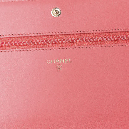 Chanel Goatskin Quilted Diamond CC Wallet On Chain WOC Pink 9 of 12