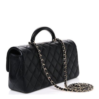 Chanel Lambskin Quilted Top Handle East West Flap Black 3 of 11