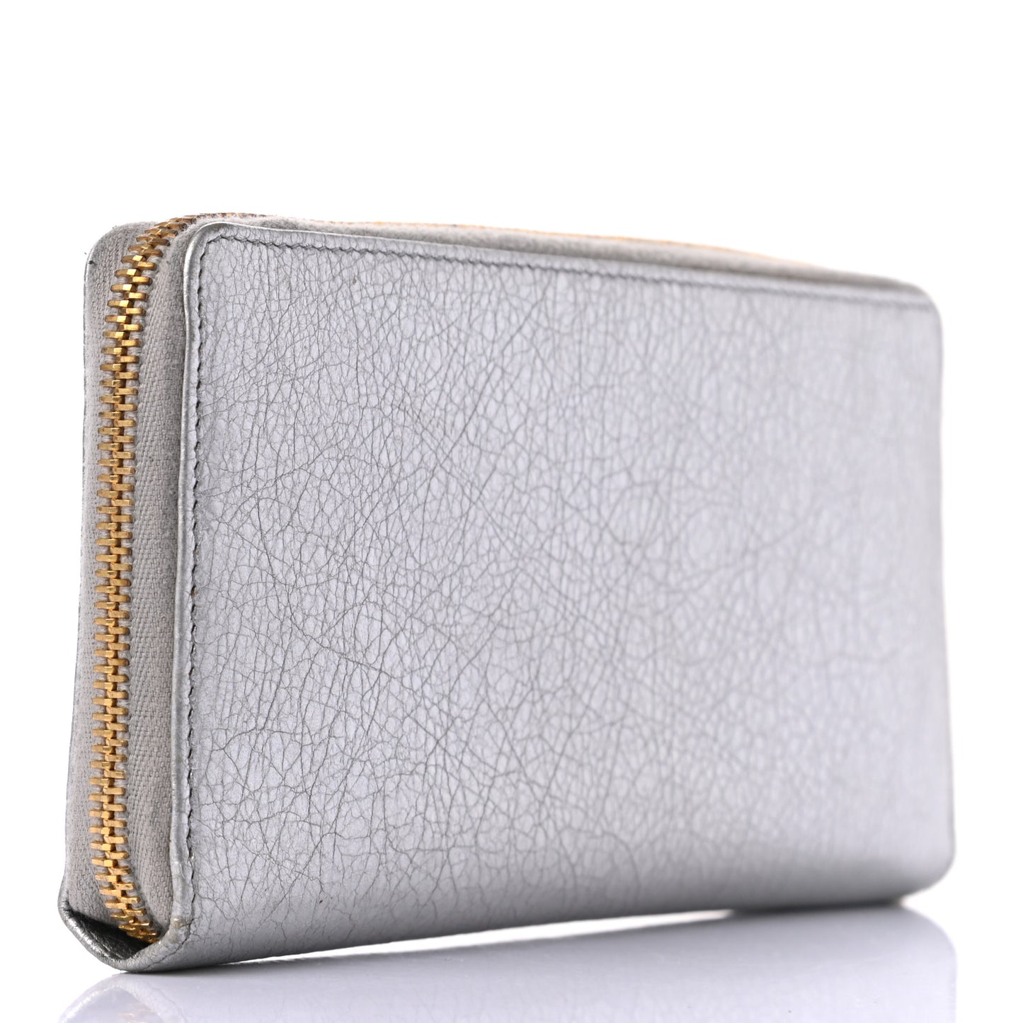 Agneau Giant 12 Gold Hardware Money Wallet Gris Aluminum