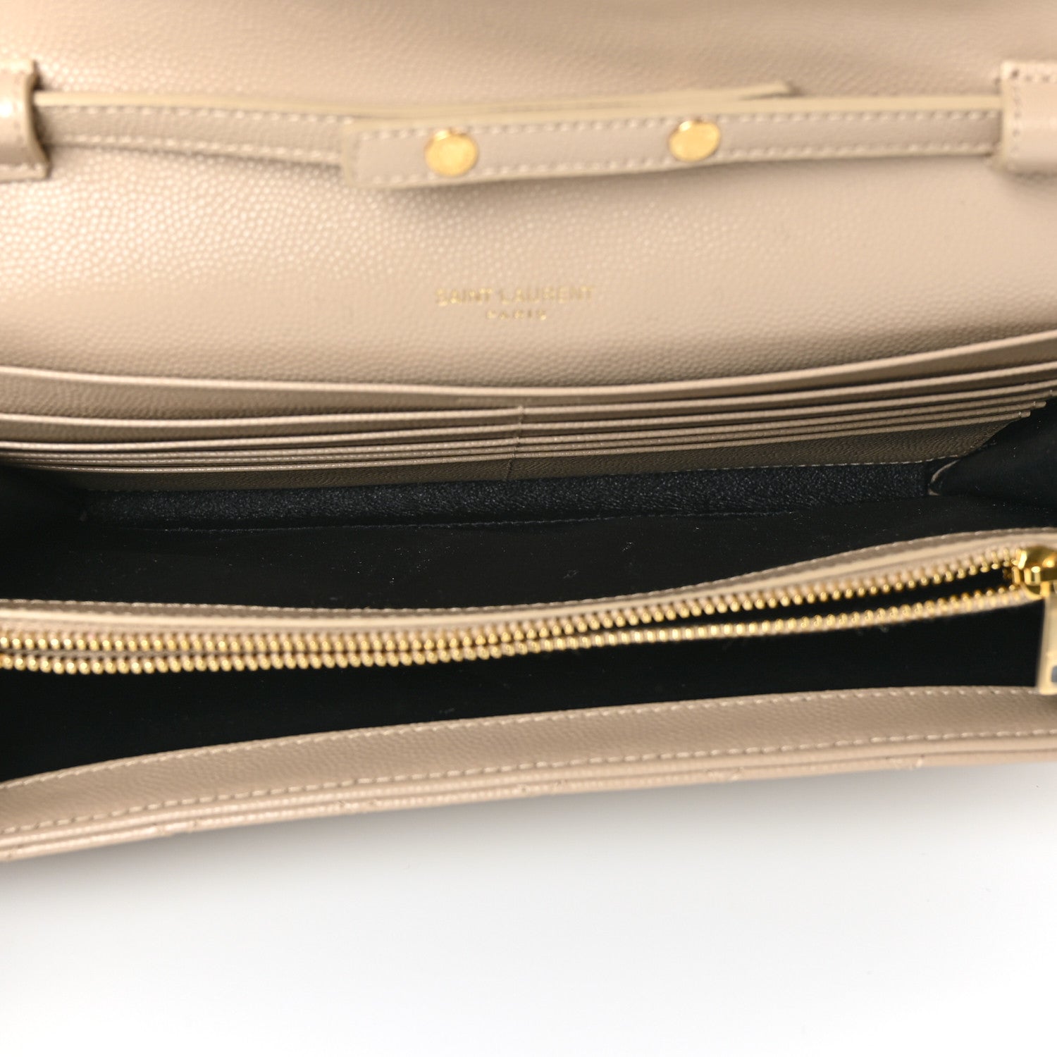Saint Laurent Grain De Poudre Mixed Matelasse Triquilt Monogram Chain Wallet Dark Beige 5 of 9