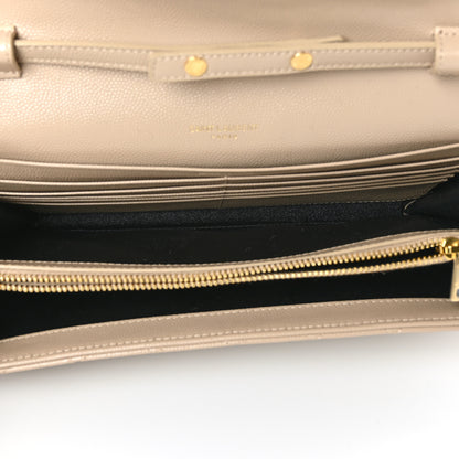 Saint Laurent Grain De Poudre Mixed Matelasse Triquilt Monogram Chain Wallet Dark Beige 5 of 9
