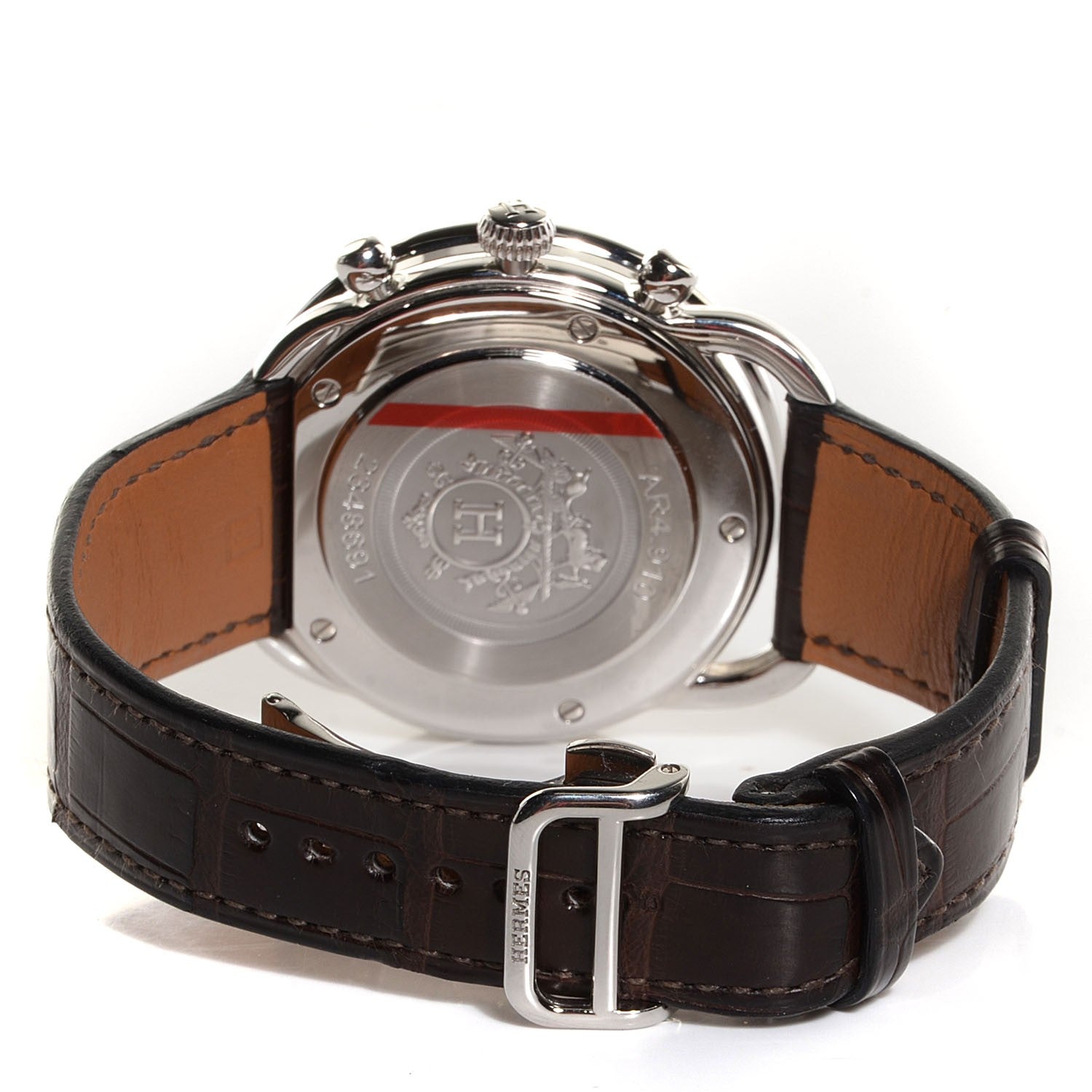 Hermes Stainless Steel Alligator 43mm Arceau Chronograph Automatic Watch Havane 9 of 9
