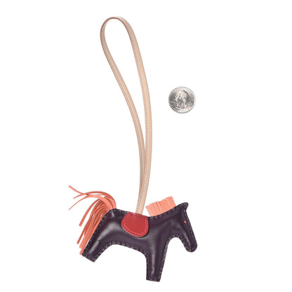 Hermes Milo Lambskin Grigri Rodeo Horse Bag Charm PM Raisin Flamingo Rouge Vif Argile 2 of 4