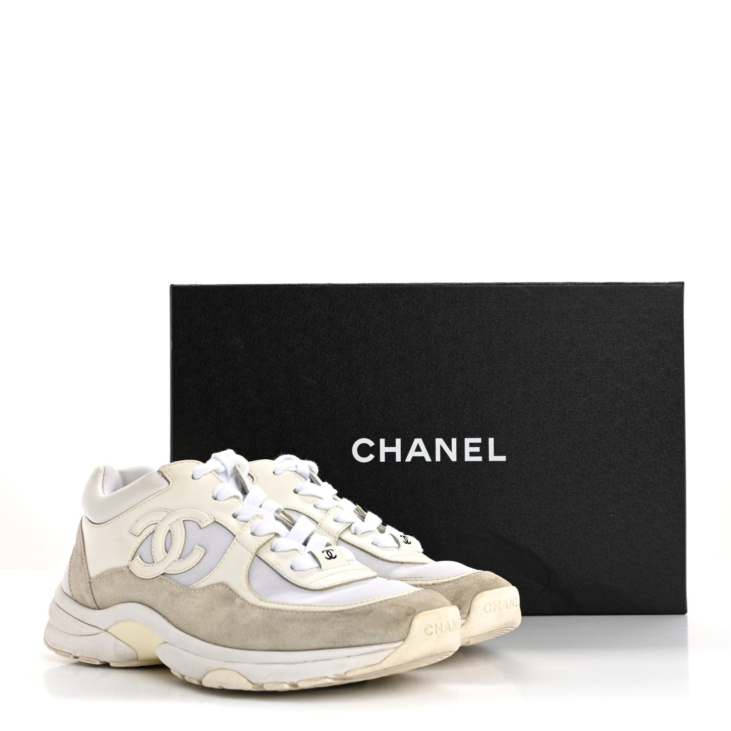 Suede Calfskin Fabric CC Sneakers 36.5 White