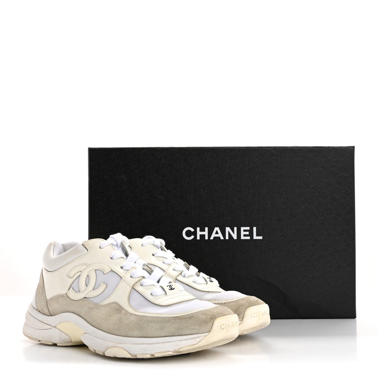 Chanel Suede Calfskin Fabric CC Sneakers 36.5 White 17 of 17