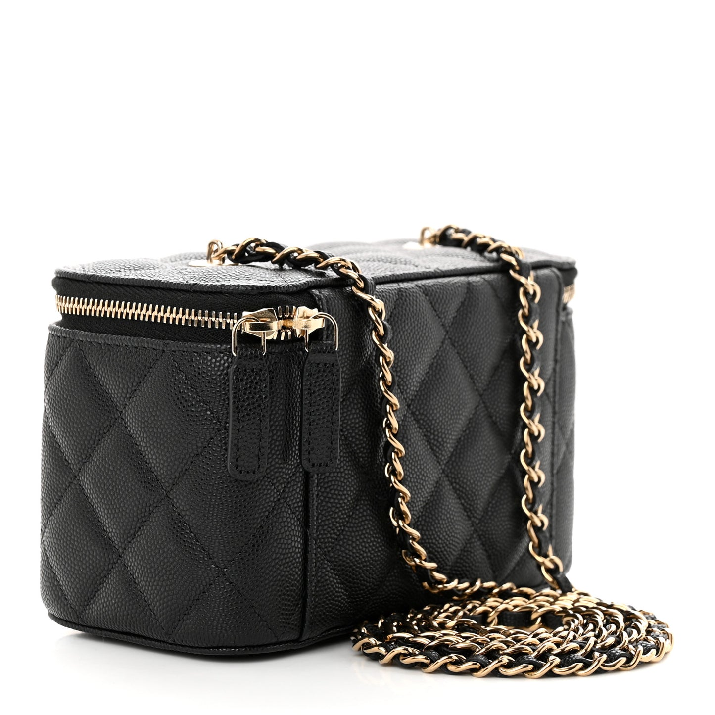Caviar Quilted Small Vanity Case With Chain Black