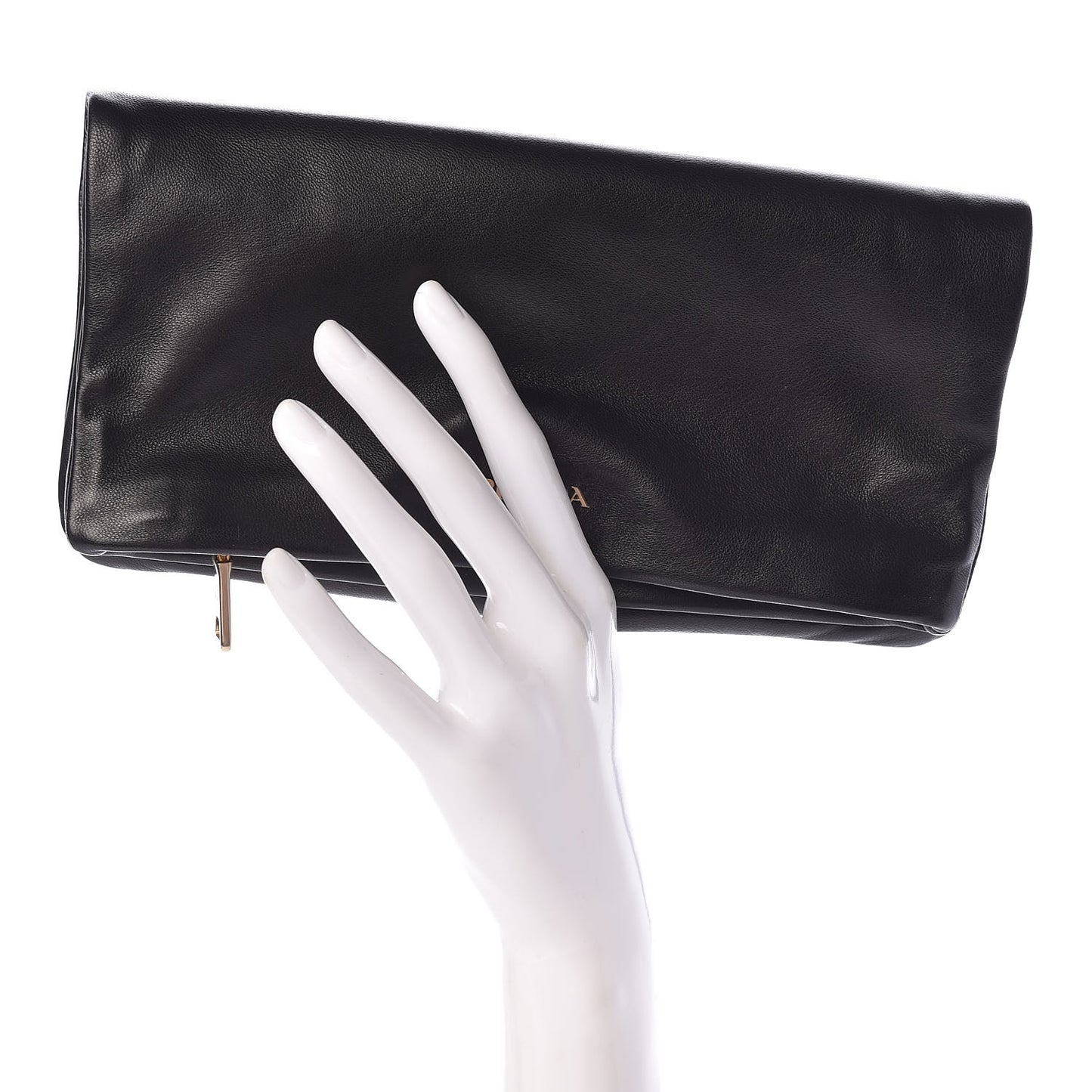 Glace Calfskin Fold Over Clutch Black