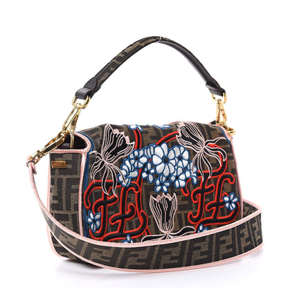 Fendi Fabric Jacquard FF 1974 Karligraphy Embroidered Baguette Tobacco Moro Rosso 3 of 10