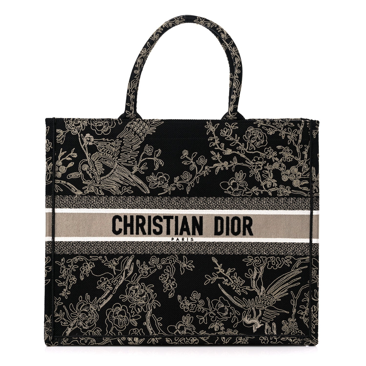 Christian Dior Canvas Embroidered Large Ornamental Cornely Book Tote Black Beige 1 of 10