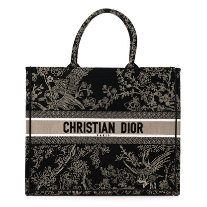 Christian Dior Canvas Embroidered Large Ornamental Cornely Book Tote Black Beige 1 of 10