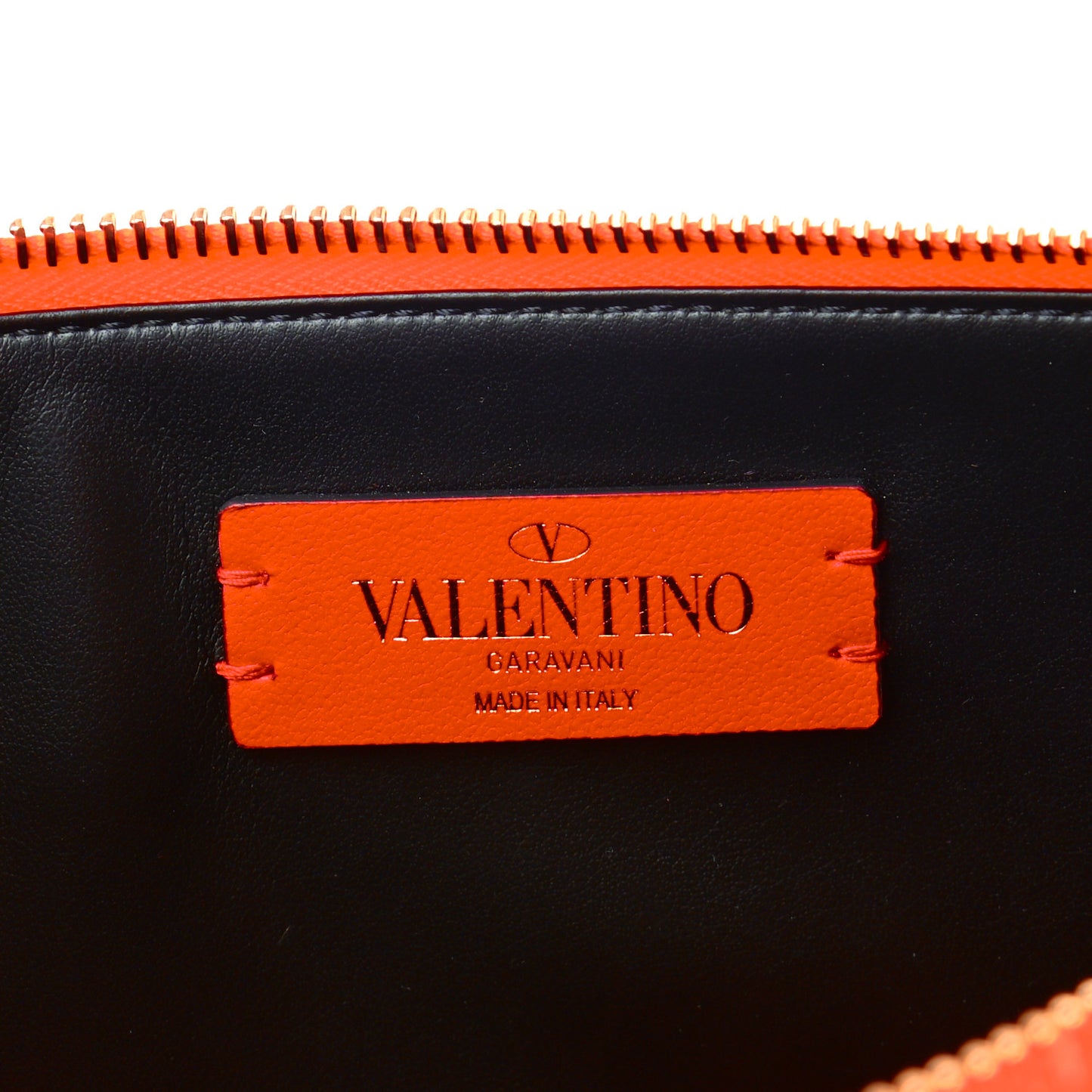 Calfskin VLogo Large Flat Zip Pouch Orange