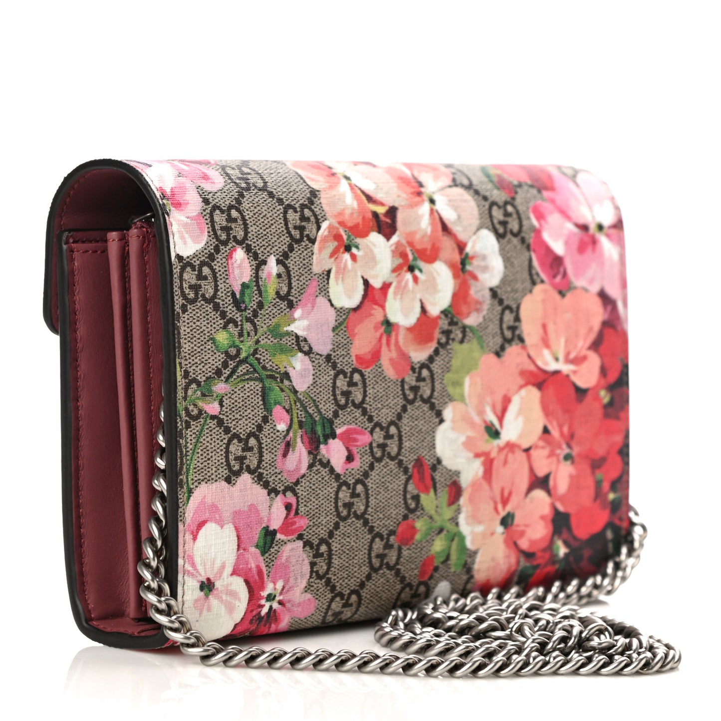 GG Supreme Monogram Blooms Mini Dionysus Chain Wallet Beige Multicolor Dry Rose