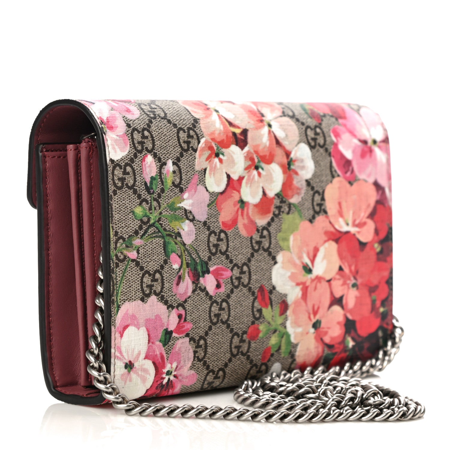 Gucci GG Supreme Monogram Blooms Mini Dionysus Chain Wallet Beige Multicolor Dry Rose 3 of 10