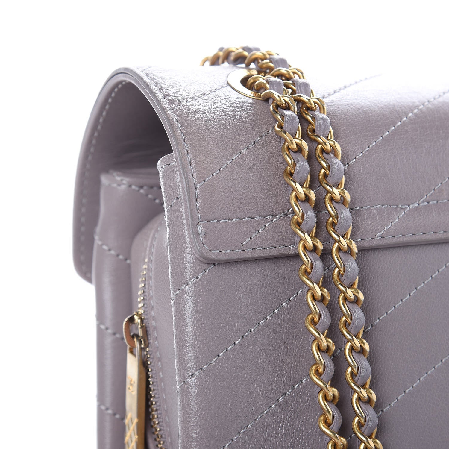 Chanel Lambskin Chevron Stitched Envelope Flap Light Grey 8 of 11