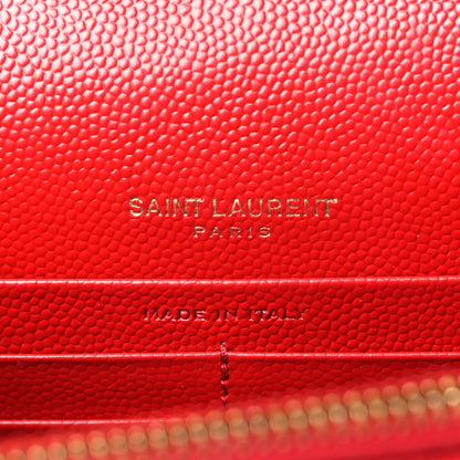 Saint Laurent Grain De Poudre Matelasse Chevron Monogram Envelope Chain Wallet New Red 6 of 10