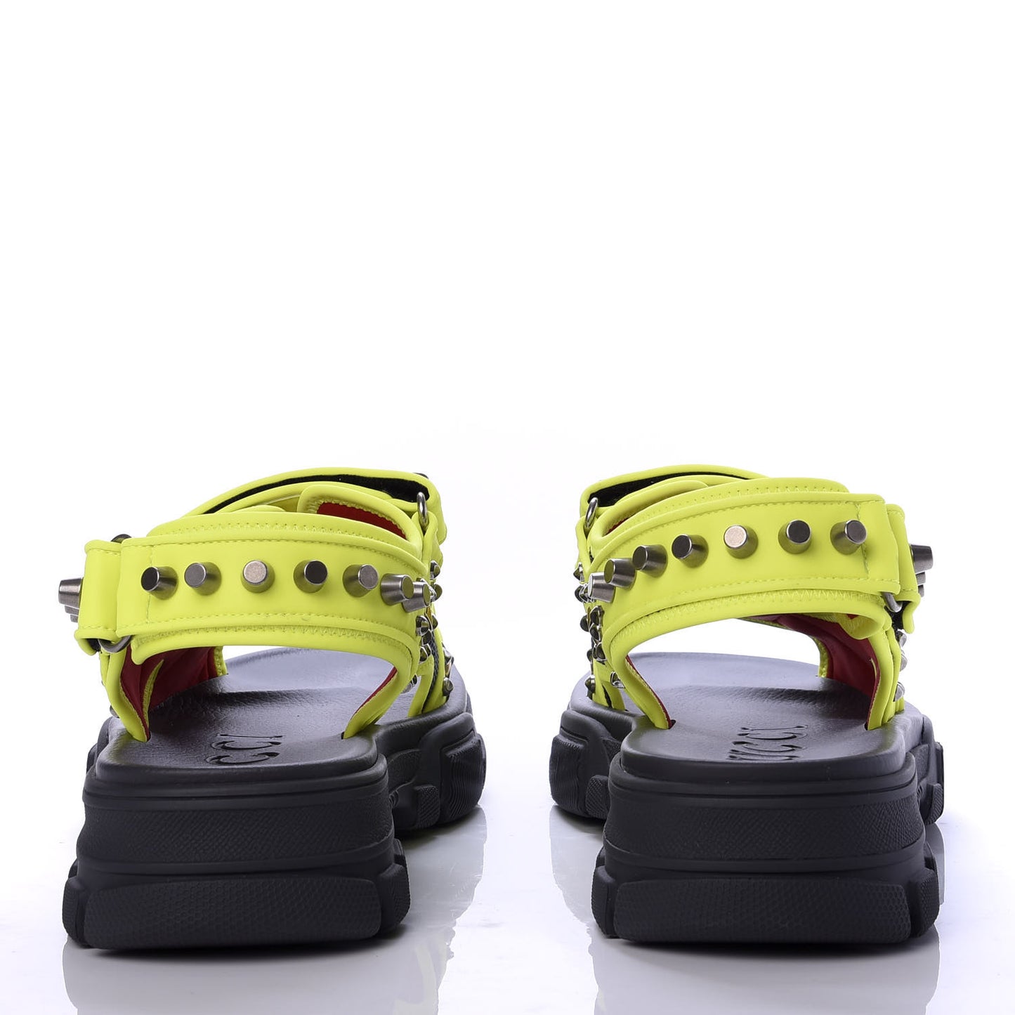 Technical Canvas Calfskin Studded Mens Aguru Sandals 8 Neon Yellow