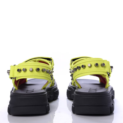 Gucci Technical Canvas Calfskin Studded Mens Aguru Sandals 8 Neon Yellow 6 of 10