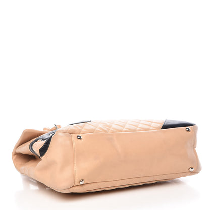 Chanel Calfskin Quilted Large Cambon Flap Beige Black 4 of 23