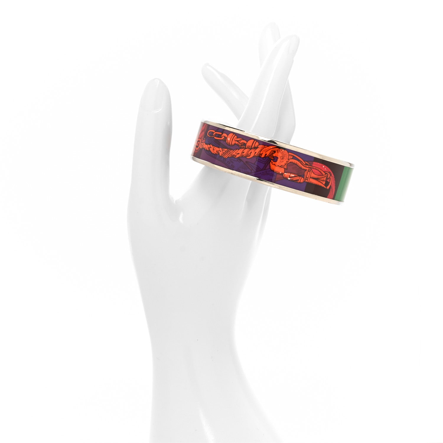 Hermes Enamel Printed Della Cavalleria Wide Bracelet 70 Cacao 2 of 6