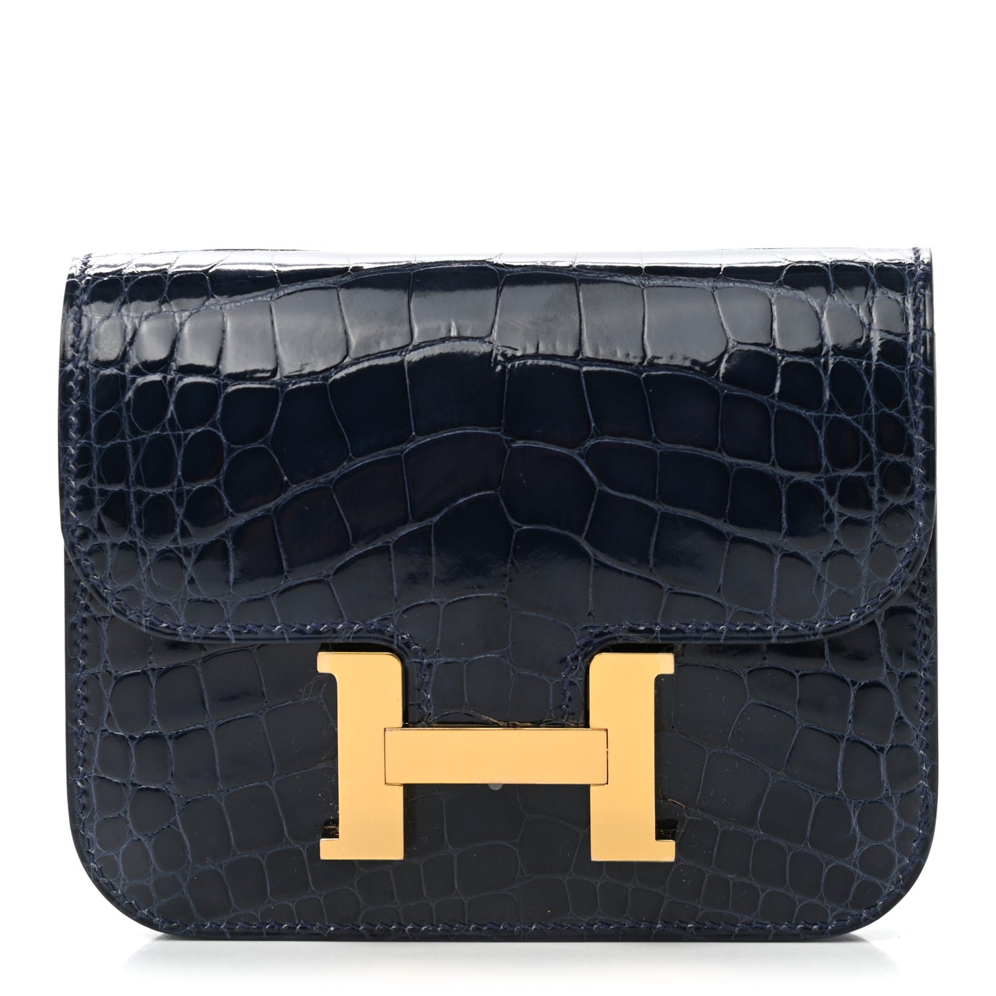 Shiny Alligator Constance Slim Wallet Bleu Abysse