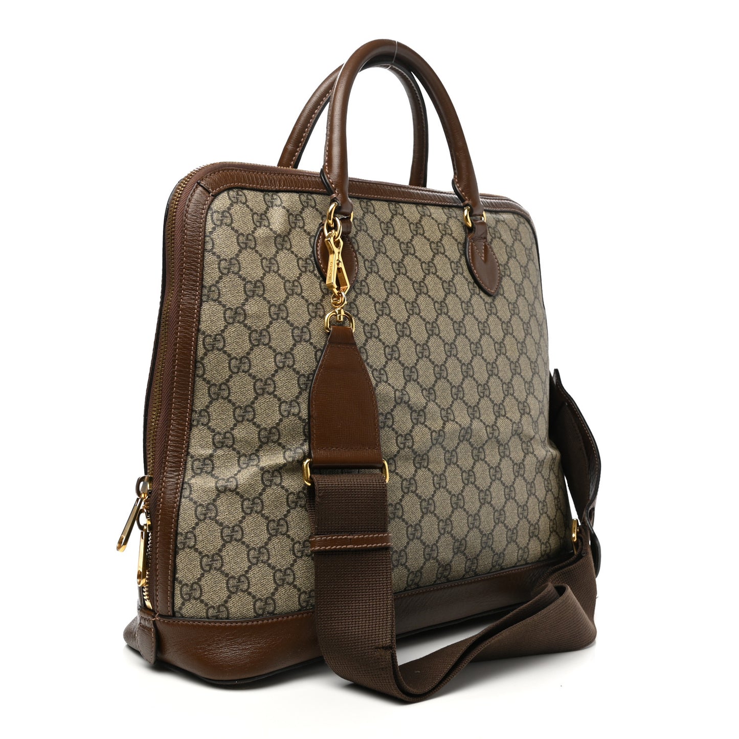 GG Supreme Monogram Azalea Calfskin Horsebit 1955 Duffle Bag Beige Ebony Brown Sugar