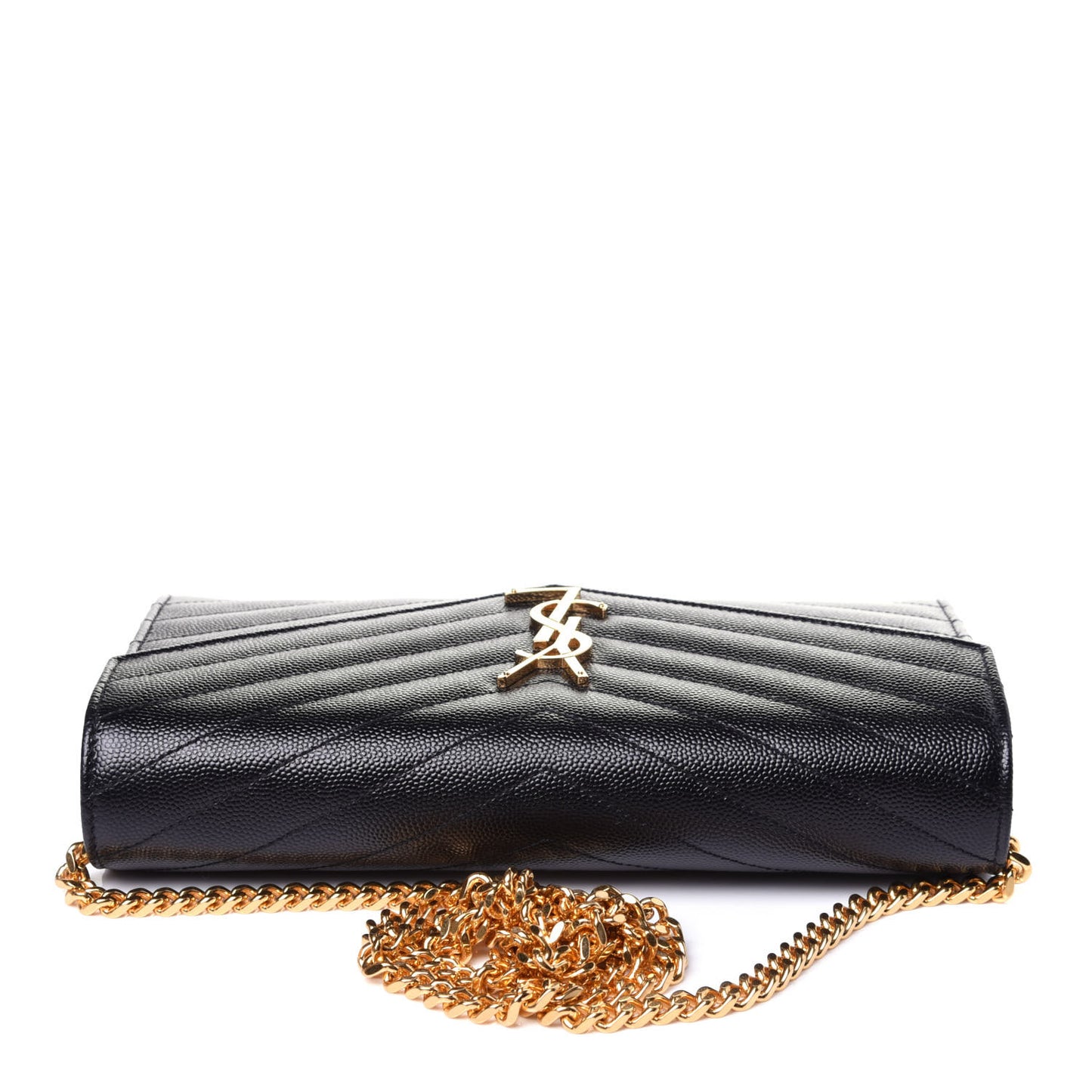 Grain De Poudre Matelasse Chevron Monogram Chain Wallet Black