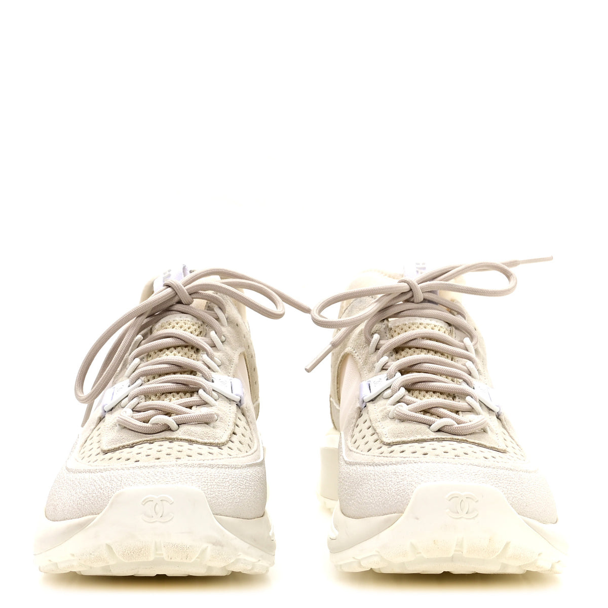 Chanel Suede Calfskin Womens CC Sneakers 38 White 3 of 8