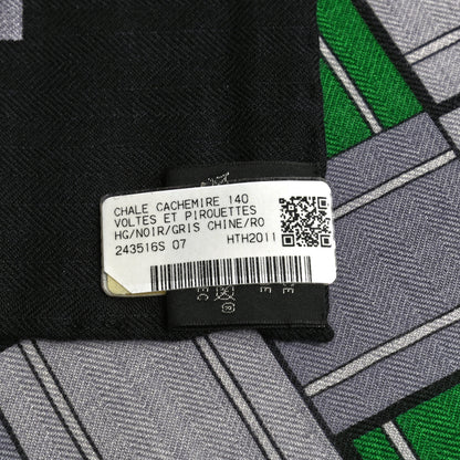 Hermes Cashmere Silk Voltes Et Pirouettes Shawl 140 Black Gris Chine Rouge 6 of 6