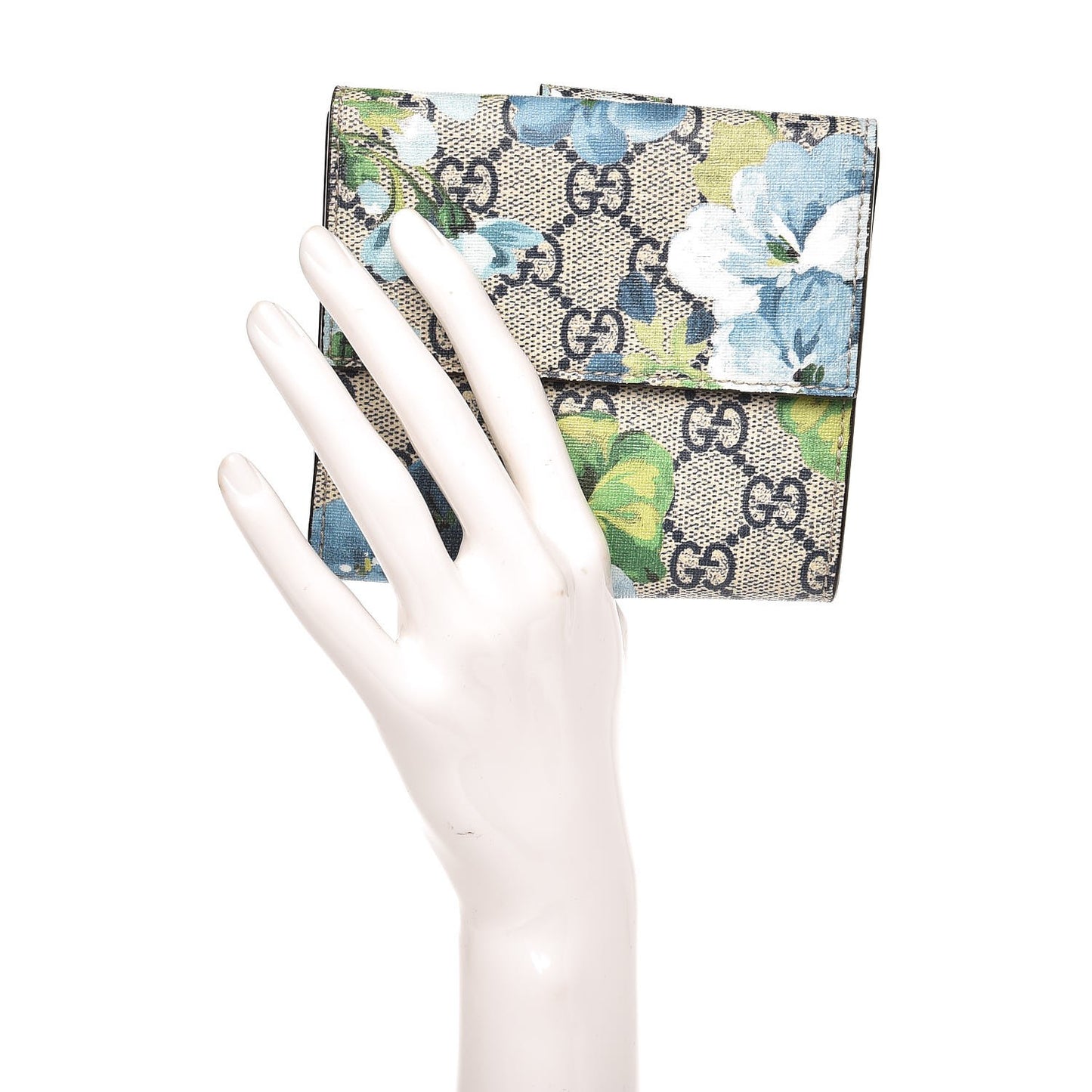 GG Supreme Monogram Blooms French Flap Wallet Beige Blue Navy Hibiscus Red