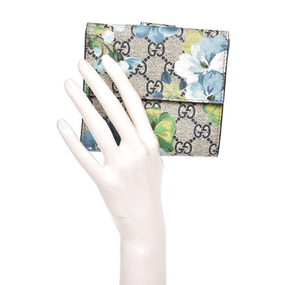 Gucci GG Supreme Monogram Blooms French Flap Wallet Beige Blue Navy Hibiscus Red 2 of 7