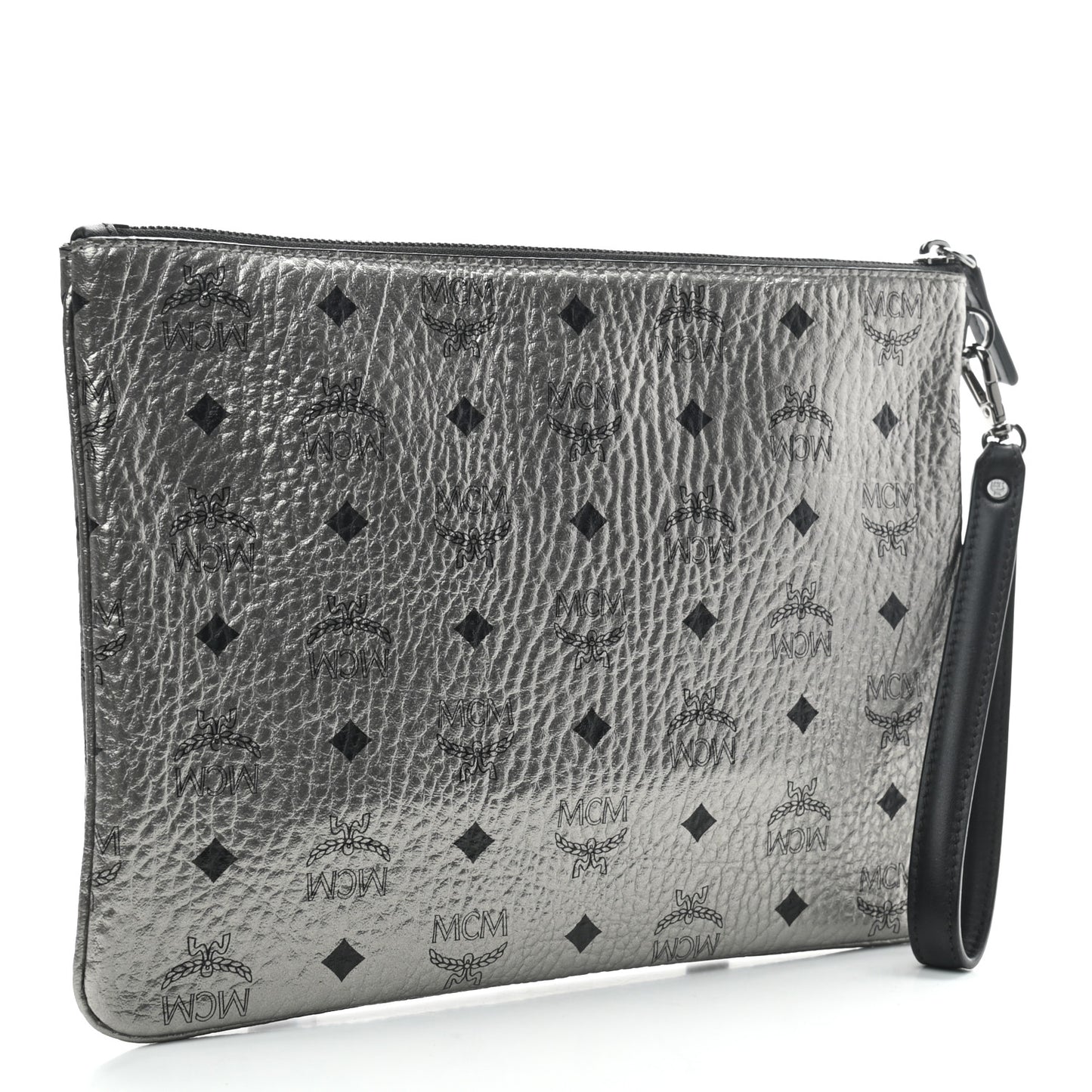 Metallic Visetos Medium Stark Wristlet Pouch Silver