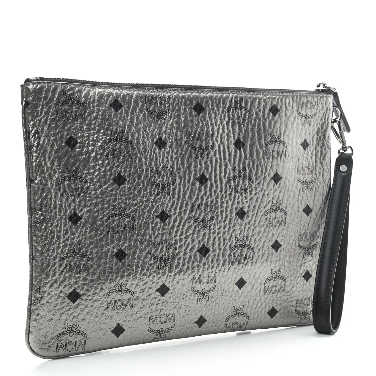 MCM Metallic Visetos Medium Stark Wristlet Pouch Silver 3 of 6