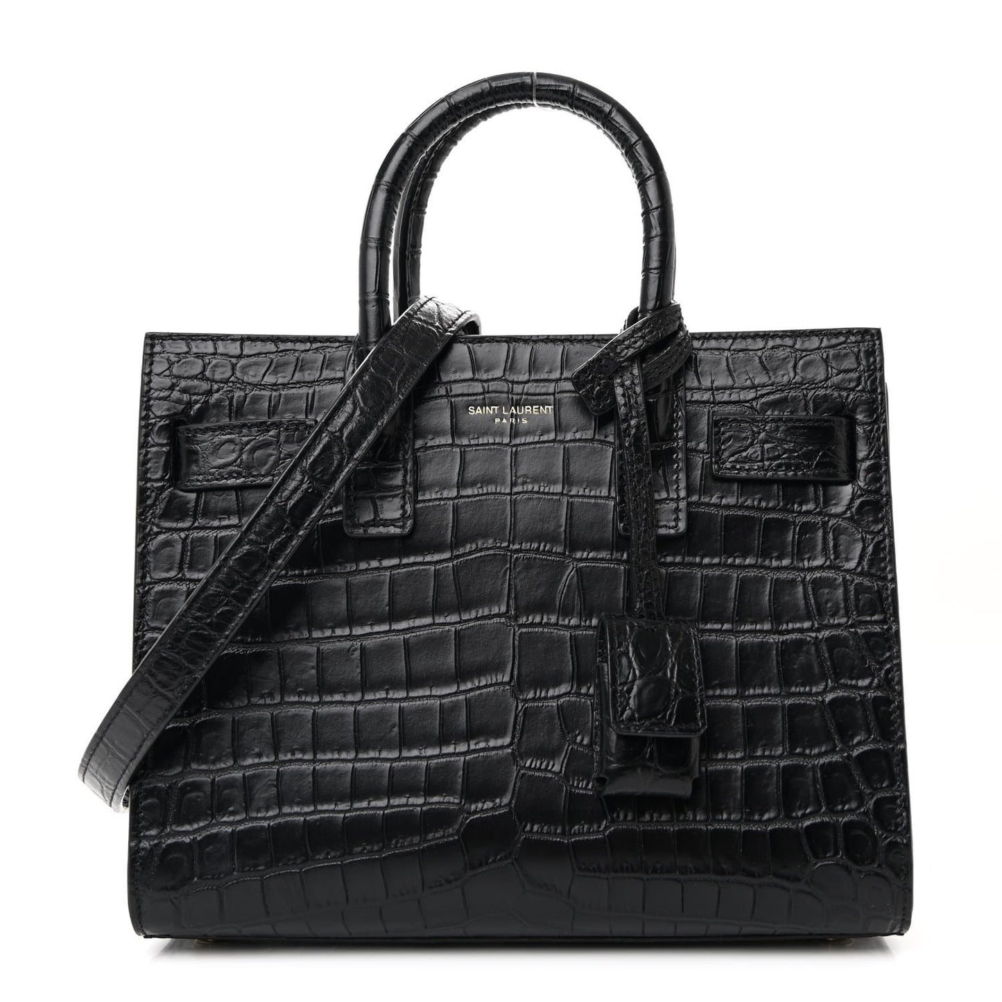 Calfskin Crocodile Embossed Nano Sac De Jour Black