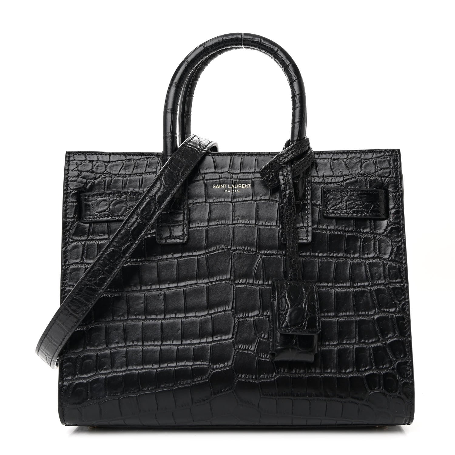Saint Laurent Calfskin Crocodile Embossed Nano Sac De Jour Black 1 of 10
