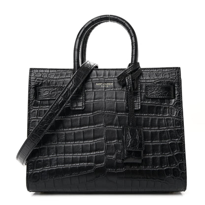 Saint Laurent Calfskin Crocodile Embossed Nano Sac De Jour Black 1 of 10