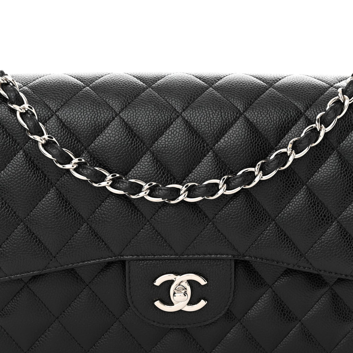 Caviar Quilted Jumbo Double Flap Black