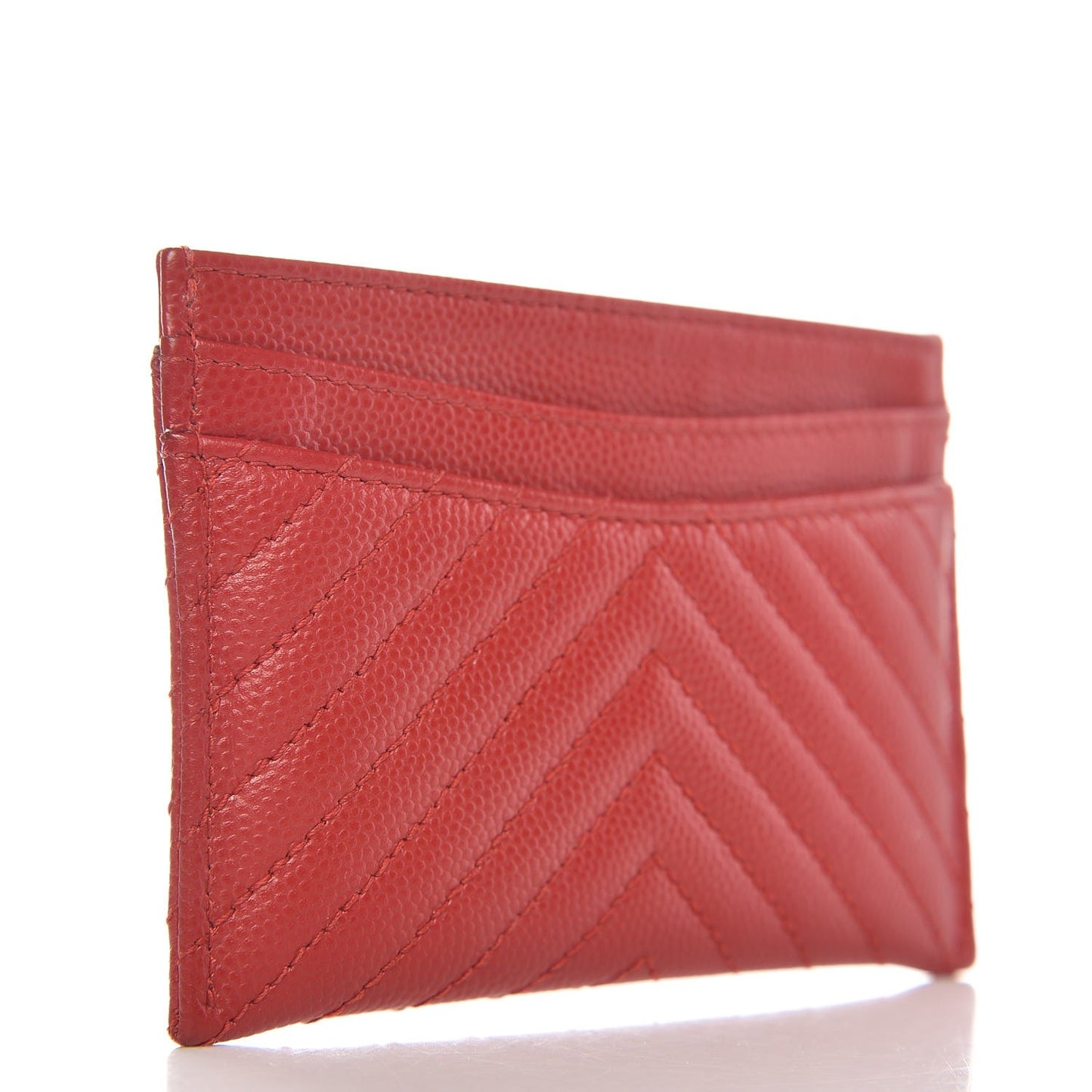 Caviar Chevron Quilted Card Holder Red