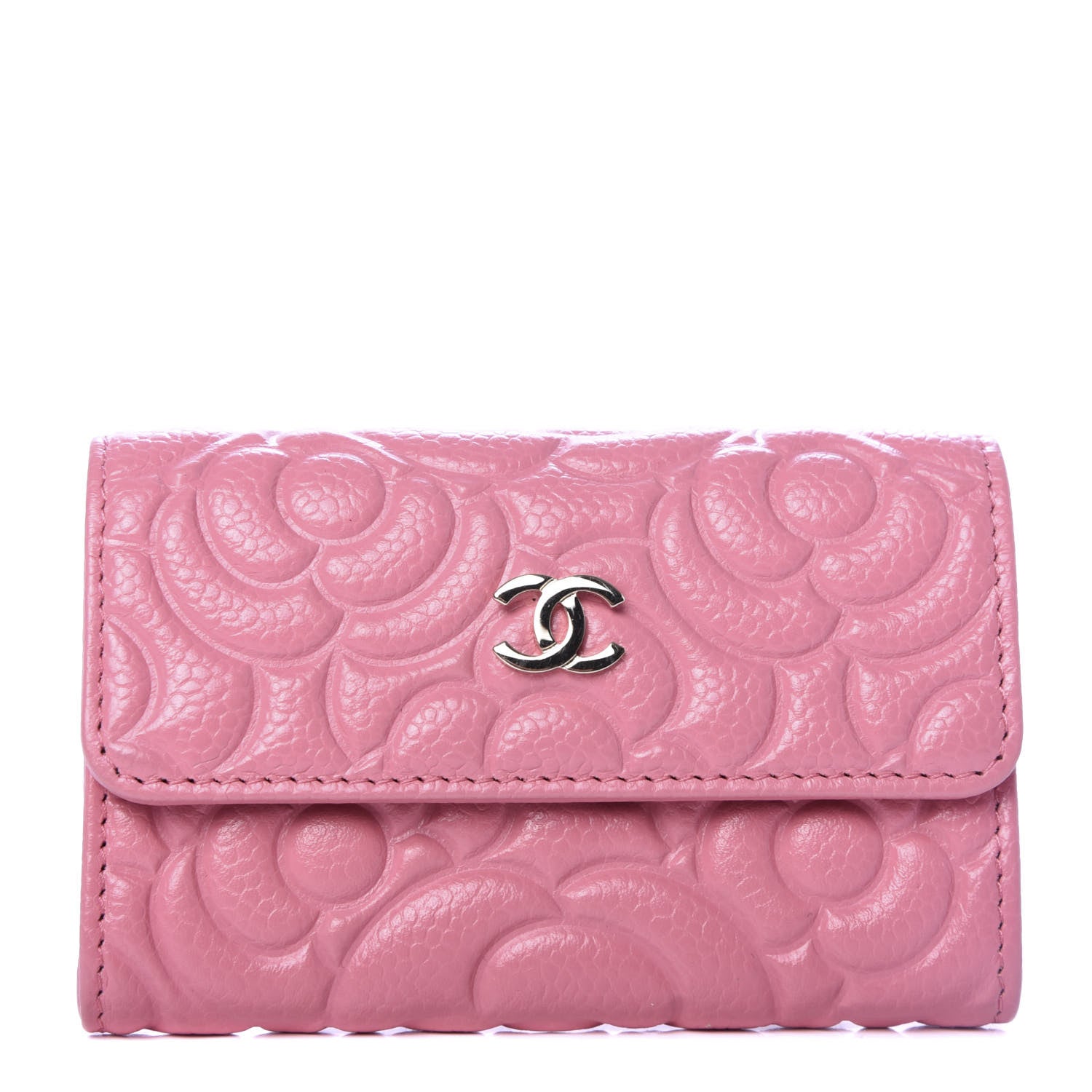 Chanel Caviar Camellia Embossed Card Holder Wallet Pink 1 of 9