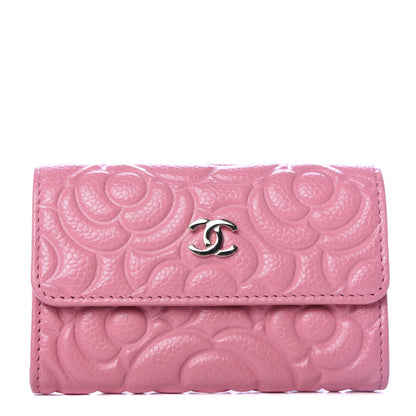 Chanel Caviar Camellia Embossed Card Holder Wallet Pink 1 of 9