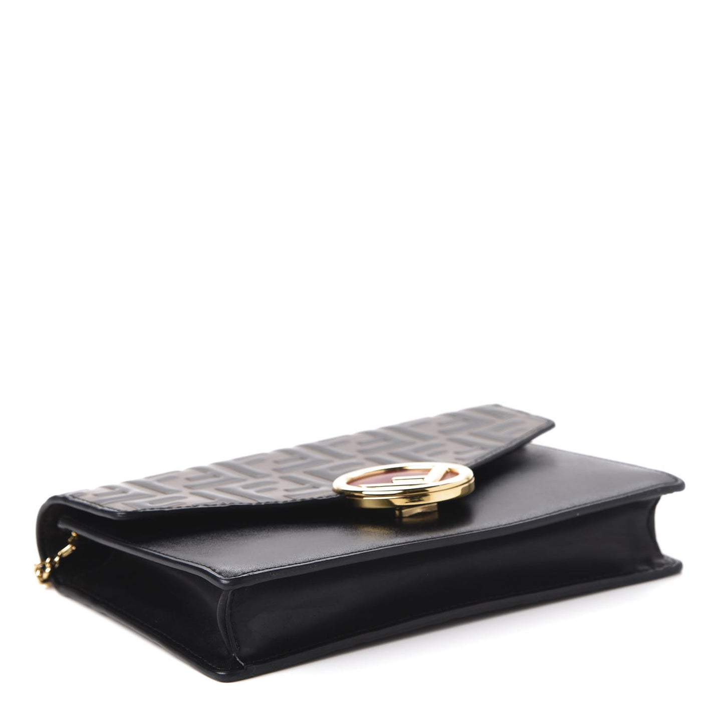 Vitello Liberty F is Fendi Bi-Color FF 1974 Embossed Medium Envelope Wallet On Chain Black Maya