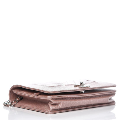 Chanel Metallic Caviar Chevron Quilted Vintage Mademoiselle Wallet On Chain WOC Pink 4 of 9