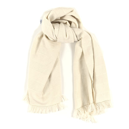 Hermes Cashmere Fringe Rayee H Stole Blanc Casse 1 of 8