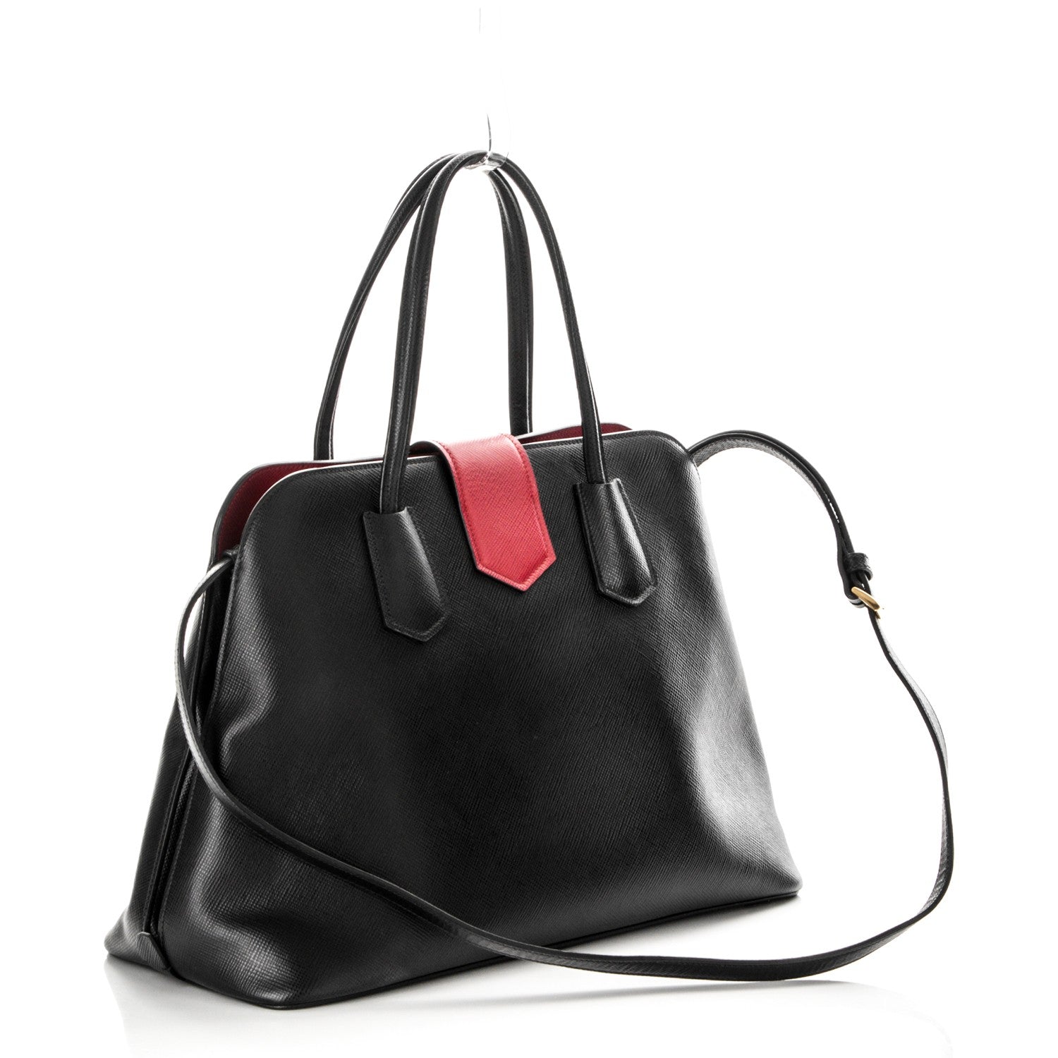 Prada Saffiano Cuir Bi-Color Double Handle Tote Black Fuoco 3 of 6