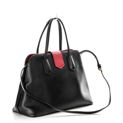 Prada Saffiano Cuir Bi-Color Double Handle Tote Black Fuoco 3 of 6