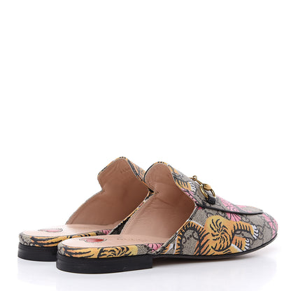 Gucci GG Supreme Monogram Bengal Womens Princetown Slippers 38 Beige Crop Pink 4 of 9