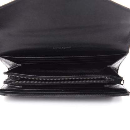 Saint Laurent Grain De Poudre Matelasse Chevron Monogram Flap Wallet Black 5 of 13