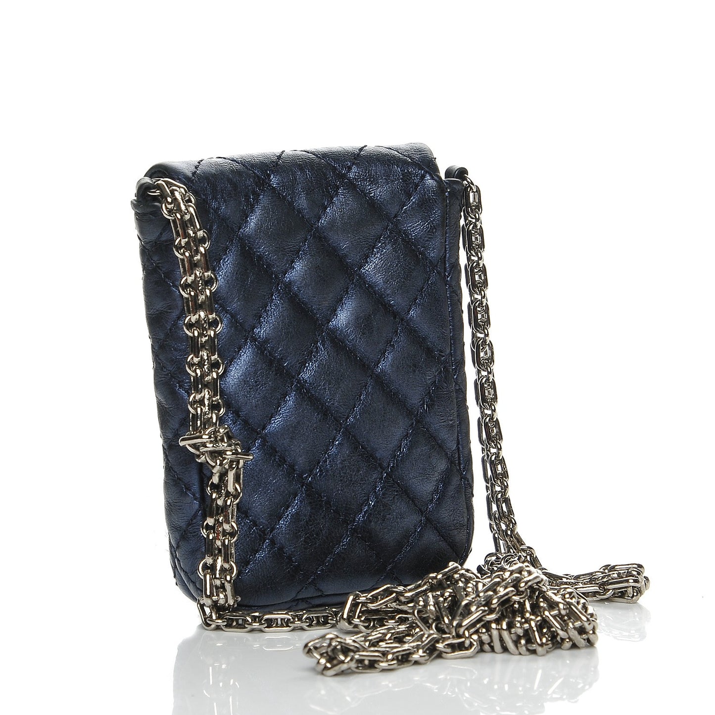 Metallic Aged Calfskin Quilted 2.55 Reissue Phone Case Blue