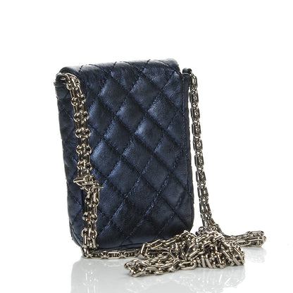 Chanel Metallic Aged Calfskin Quilted 2.55 Reissue Phone Case Blue 3 of 8
