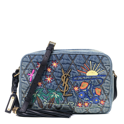 Saint Laurent Denim Matelasse Quilted Summer Embroidered Classic Monogram Camera Bag Blue 1 of 5