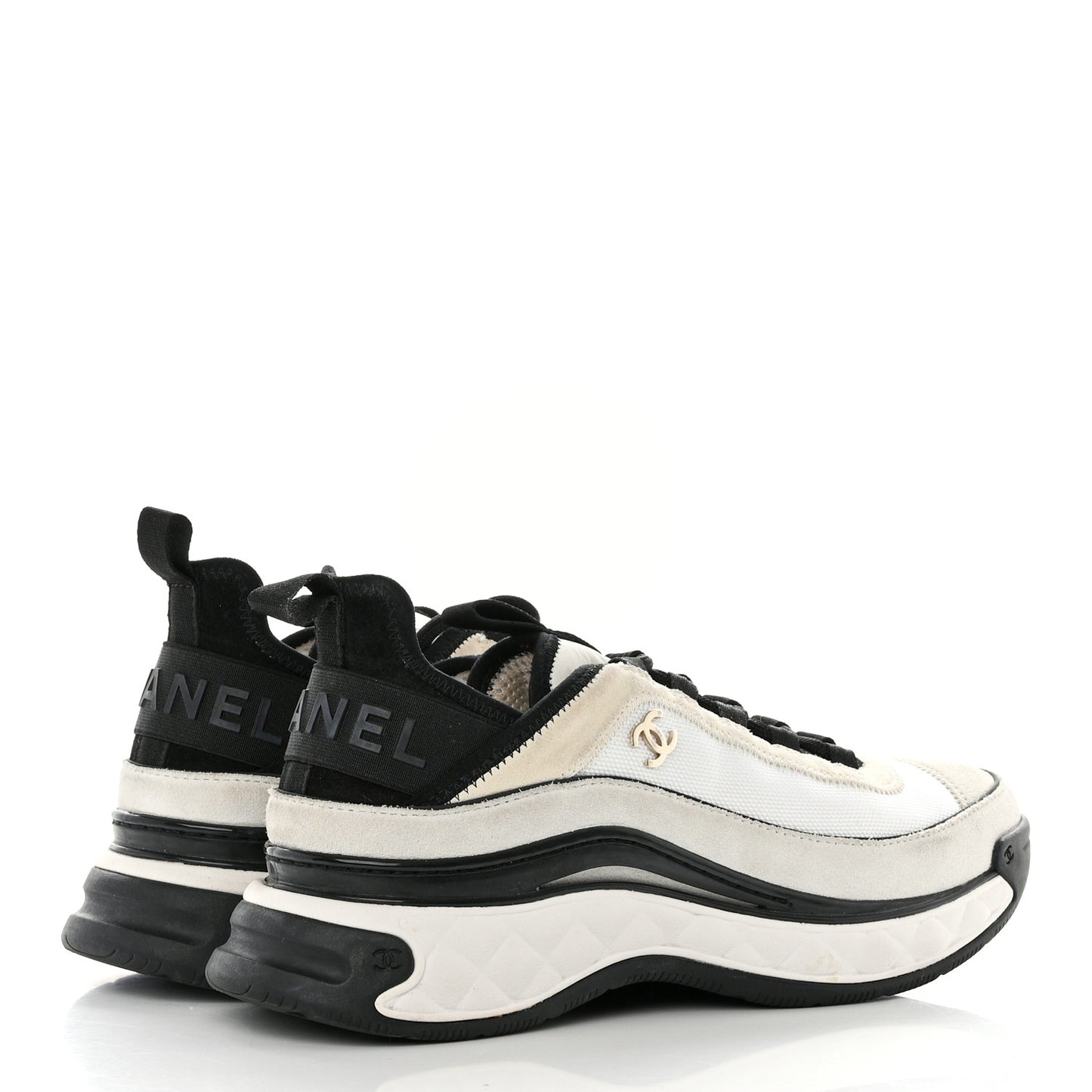 Fabric Suede Calfskin CC Sneakers 39 White Light Grey